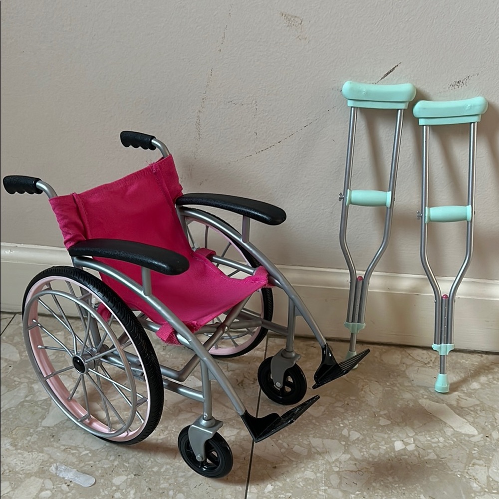 Our Generation Pink Toy Wheelchair with Crutches